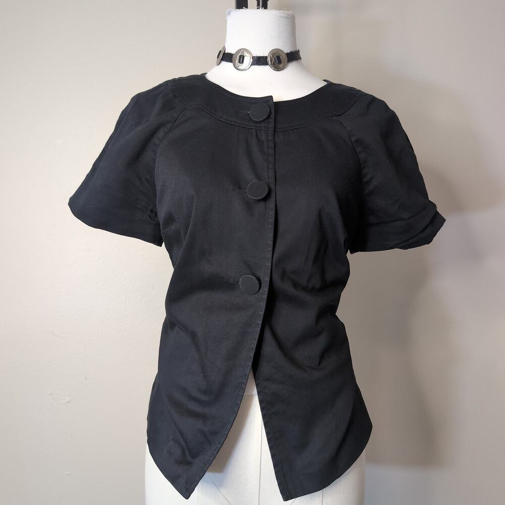 Short Sleeve Button Front Pleated Back Jacket